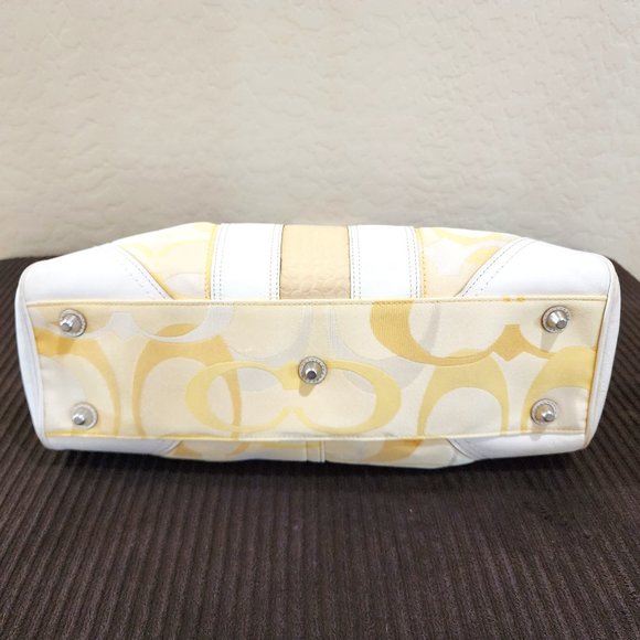 Coach Hampton Optic Signature Stripe Yellow White Double Handle Purse Bag - Picture 8 of 16
